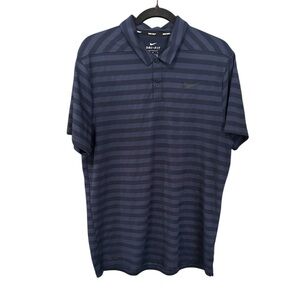 Nike Men's Navy Striped Polo Golf Shirt Dri-fit Size Large
